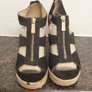 Michael Kors Black and Cream Wedge Sandals...Size 6.5.